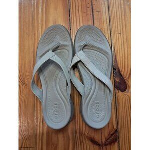 CROCS Dual Comfort Sandals Flip Flops Tan Leather Straps Women's Size 11